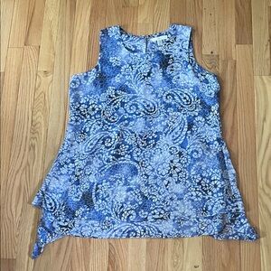 Fever Sleeveless Tunic Top Womens Medium Blue Paisley Print Flowy Blouse Boho